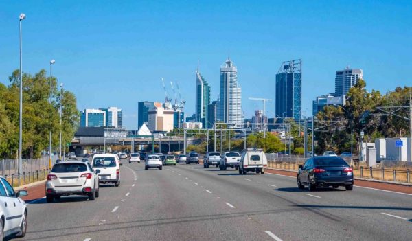 Highway driving into Perth in Western Australia