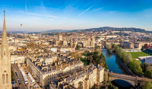 Aerial view picture of the Bath city landscape