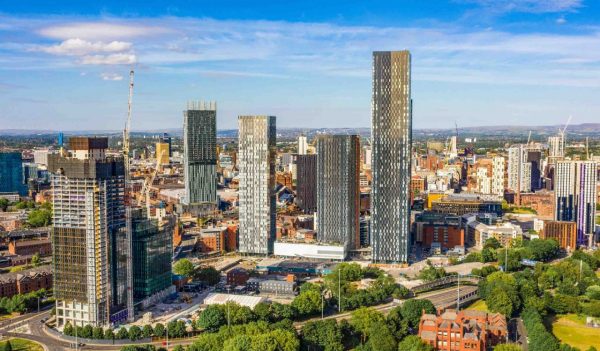 Aerial view picture of the Manchester city landscape