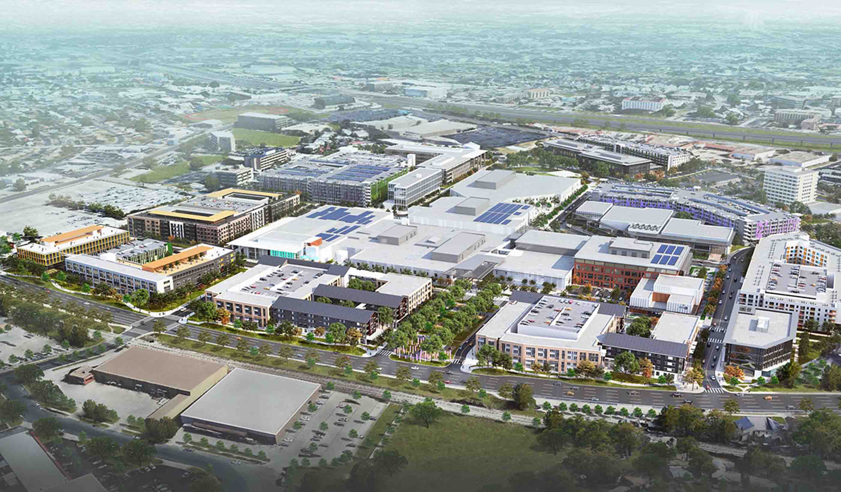 Aerial rendering of proposed new development in Austin, TX