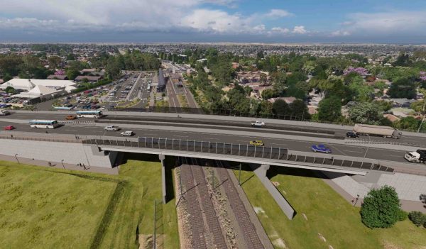 Rendering of new roadway over existing rail tracks.