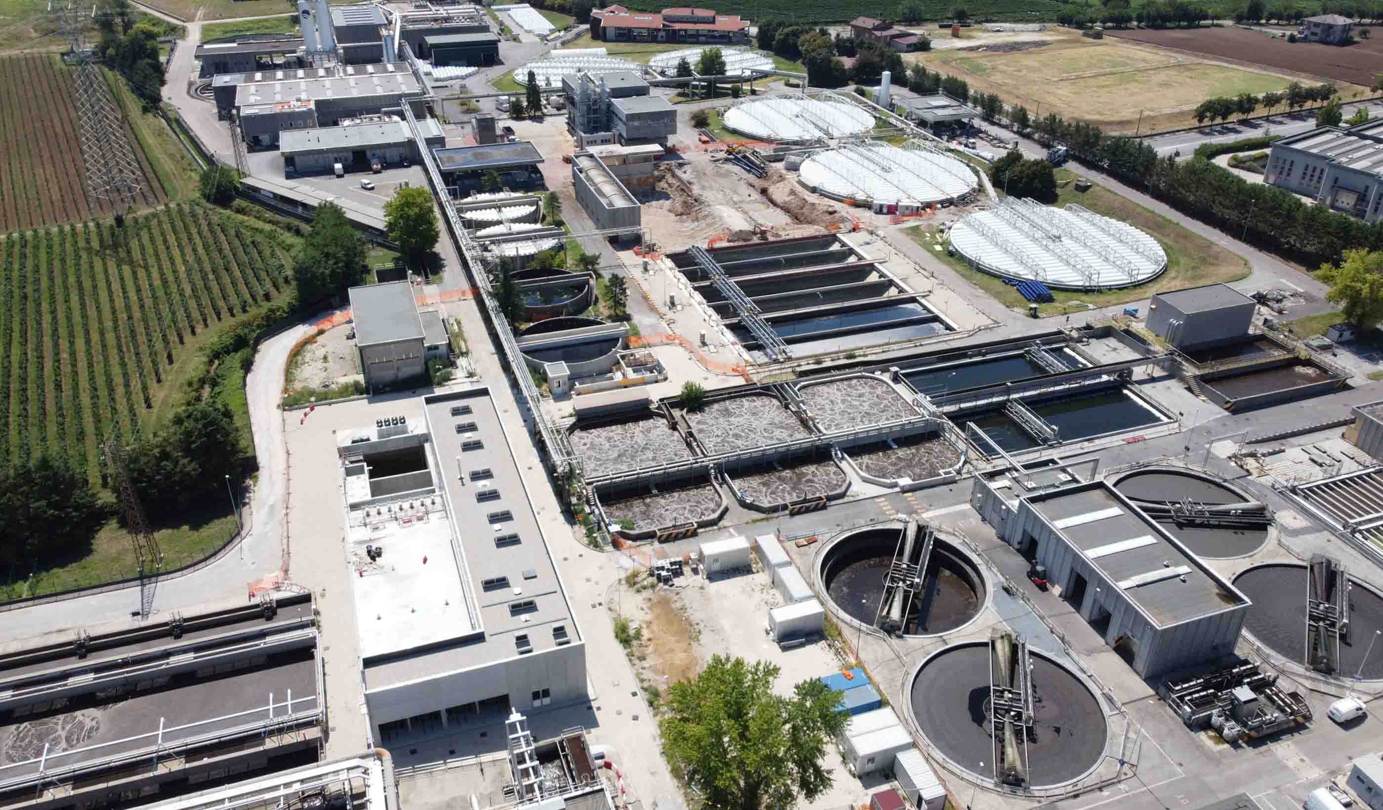 Overhead view of the sewage treatment plant and site