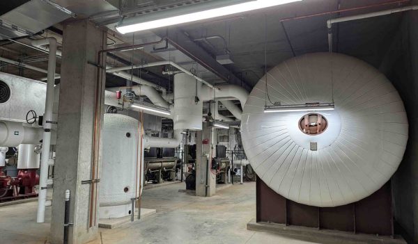 Interior mechanical room of the geothermal plant.